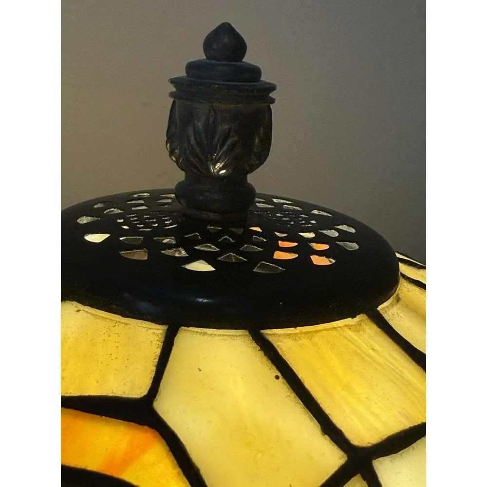 Vintage Tiffany Style Stained Glass Tulip Table Lamp Antique Bronze Base‎ 22